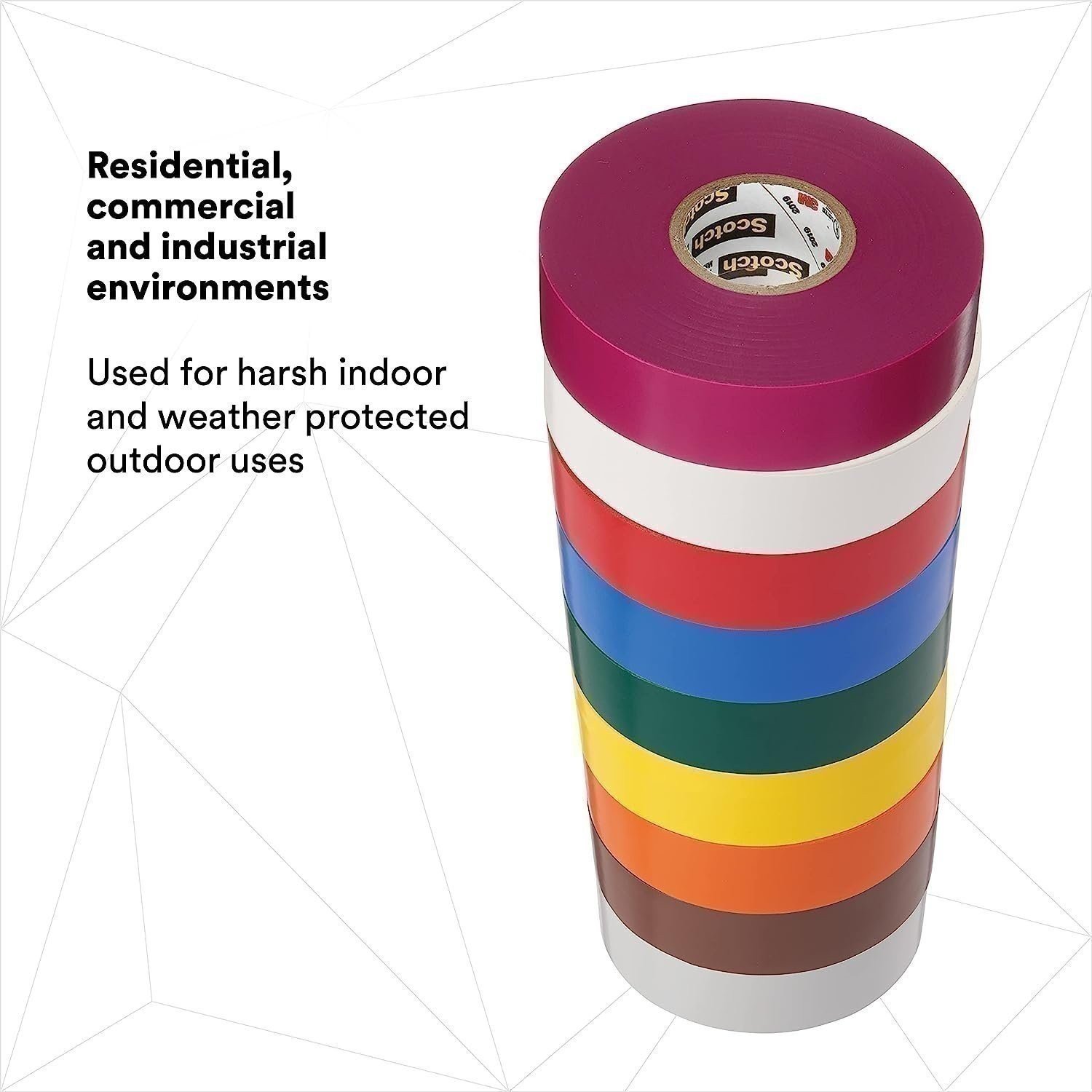 3M Scotch Vinyl Color Coding Electrical Tape 35, 1/2" x 20', Multi-Color, 8 Pack - Afbeelding 2 van 8