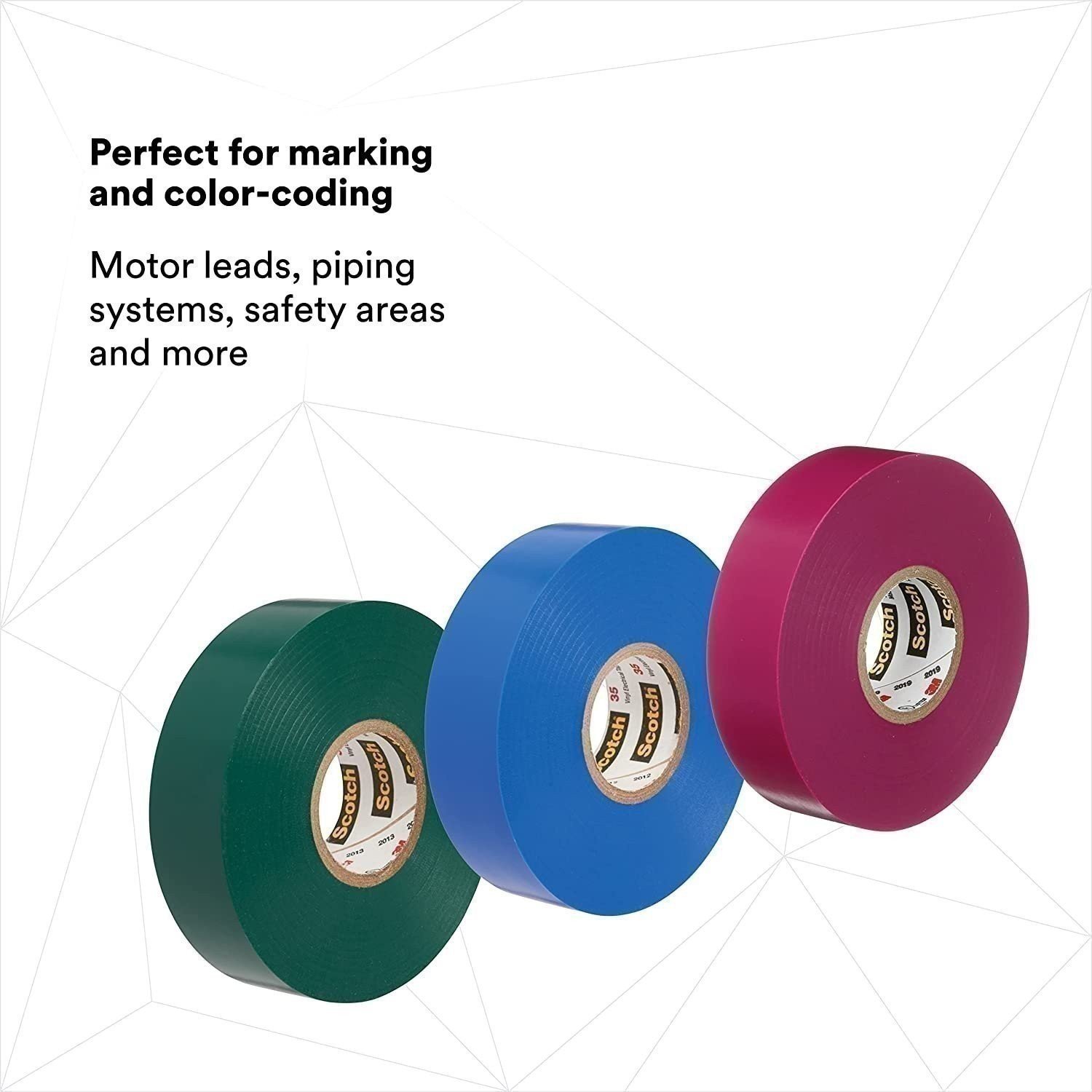 3M Scotch Vinyl Color Coding Electrical Tape 35, 1/2" x 20', Multi-Color, 8 Pack - Afbeelding 4 van 8