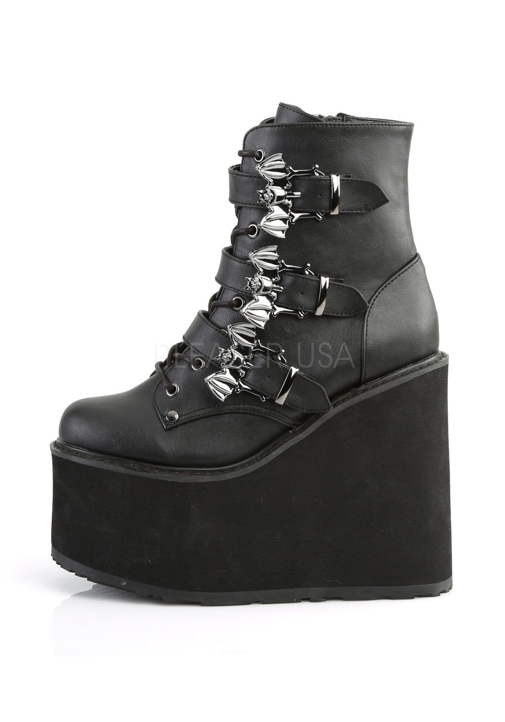 Demonia SWING-103 5 1/2'' Platform Lace-Up Ankle Boot W 3 Buckle Straps ...