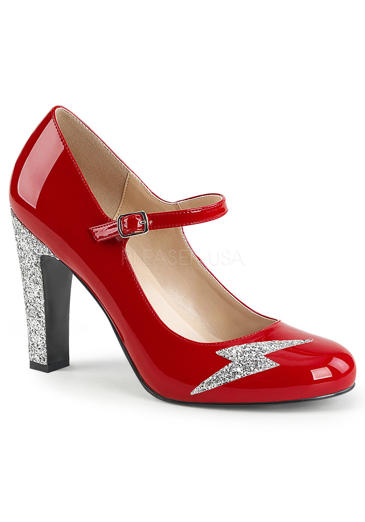 Womens Red Mary Jane Heels Round Toe Shoes Patent Platform Pumps 4 Inch Heels