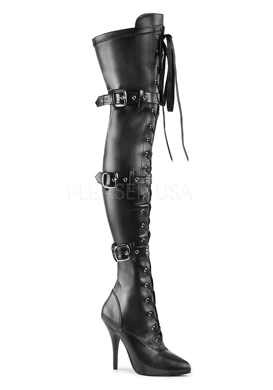 Pleaser SEDUCE-3028 5 Inch Ribbon Stretch Thigh Boot With Grommet 