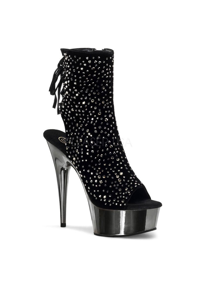 1 3/4 Inch Platform Open Toe/Heel Ankle Boot Pleaser 6 Inch Heel Side Zip 1 3/4 Inch Platform Open Toe/Heel Ankle Boot Pleaser 6 Inch Heel Side Zip