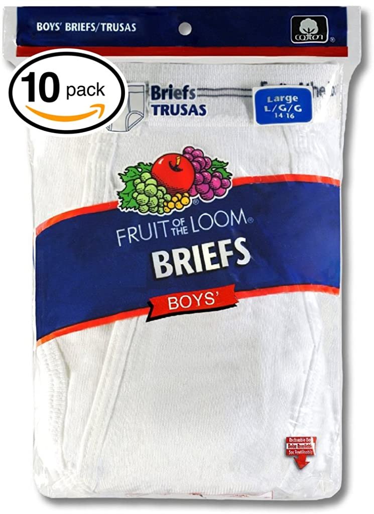 Fruit of the Loom Boys 10Pack White 100% Cotton Briefs Kids Underwear M ...