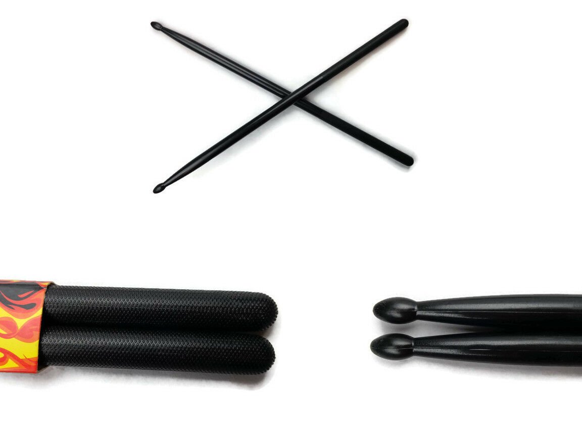Pair 5A Black Plastic Drum Sticks Lightweight Fitness Exercise