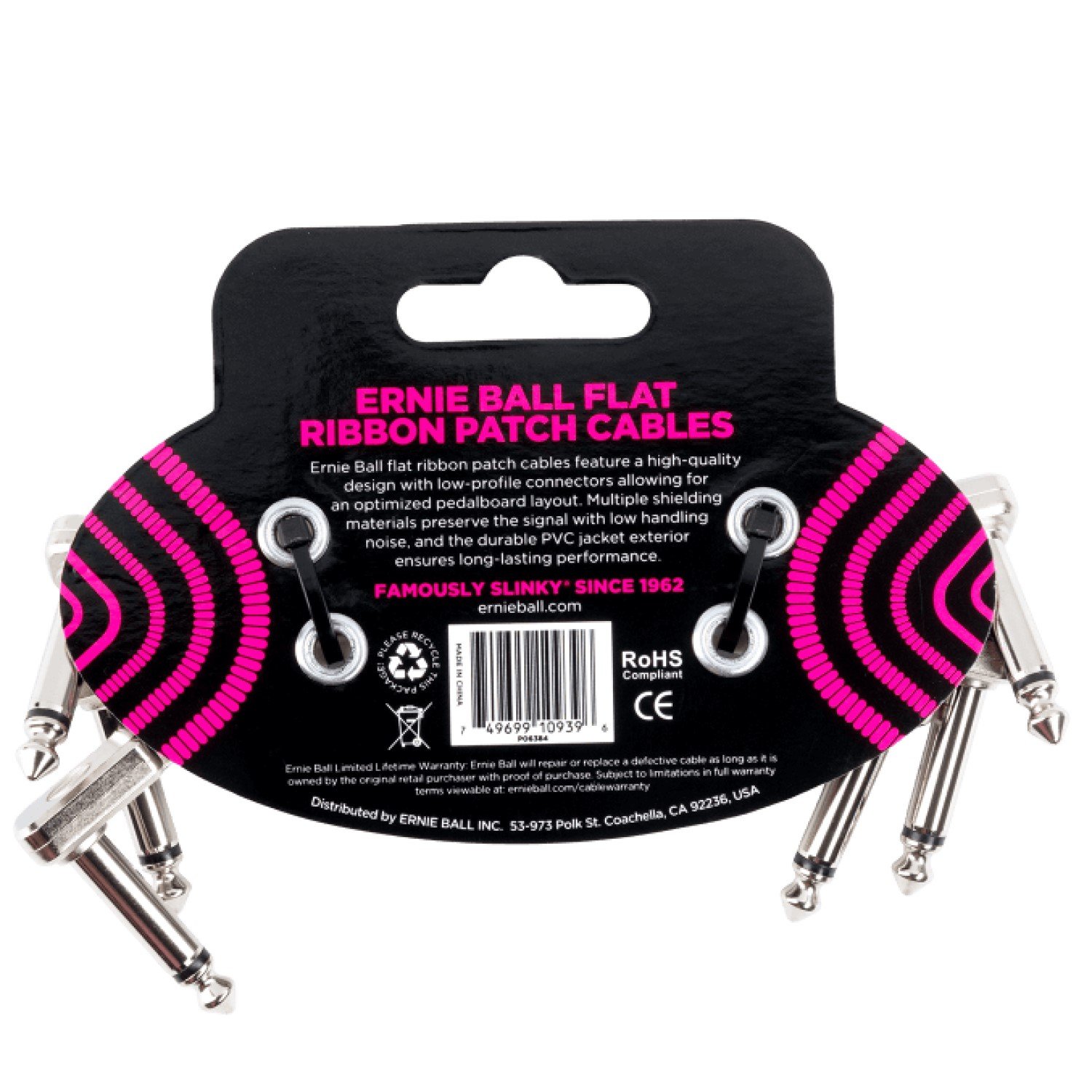 Ernie Ball Guitar Patch Cable Instrument Flat Ribbon White Effect Pedalboard