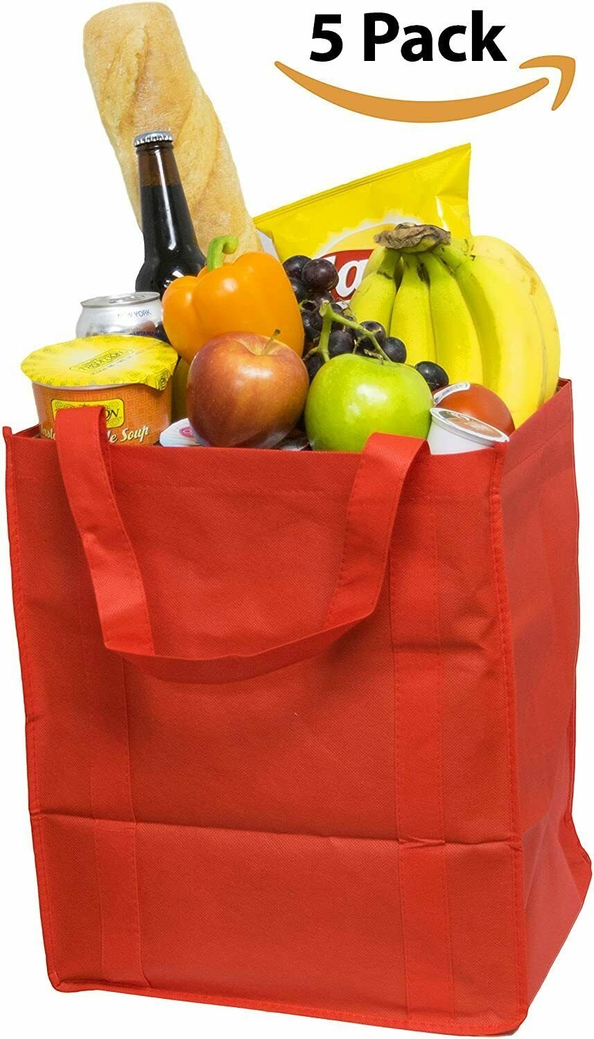 Heavy Duty Tote Bag Reusable Recyclable Eco-Friendly Non-Woven Bag - 5CT