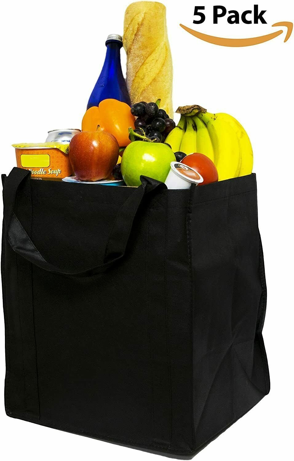 Heavy Duty Tote Bag Reusable Recyclable Eco-Friendly Non-Woven Bag - 5CT