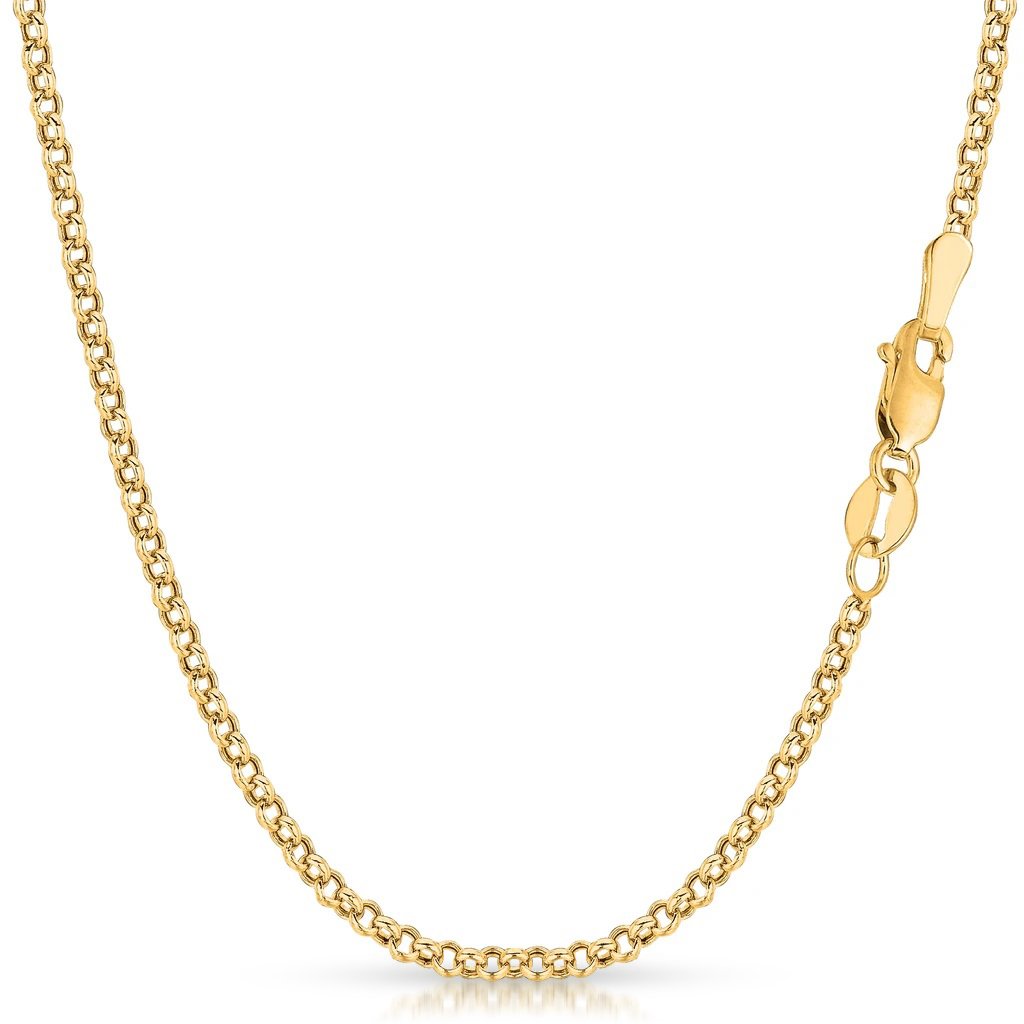 14K collection Yellow Gold 2mm - 2.5mm Rolo Pendant Chain, High Polish Link Necklace