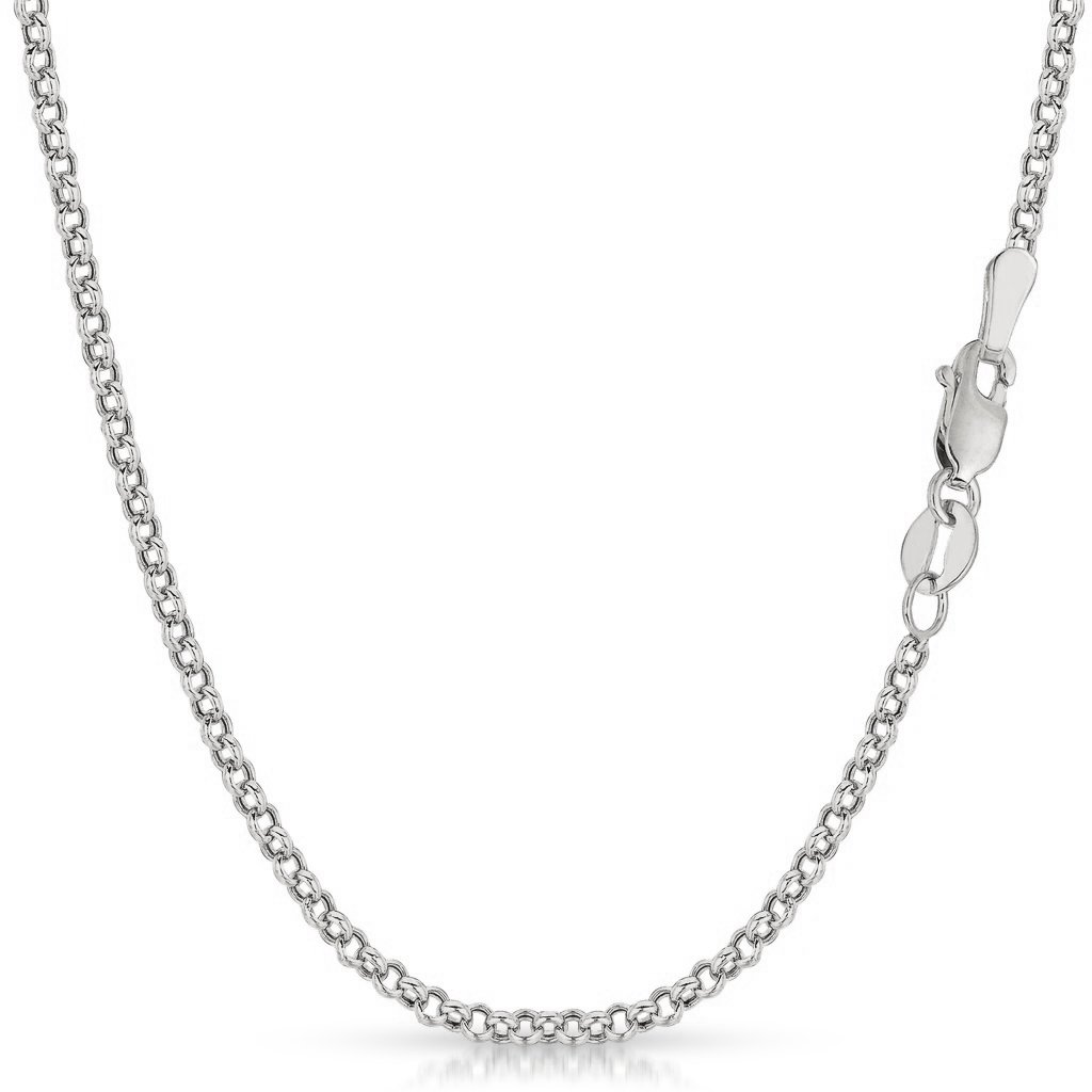 14K White Gold 2mm - 2.5mm Rolo Pendant Chain, High Polish Link soldes Necklace