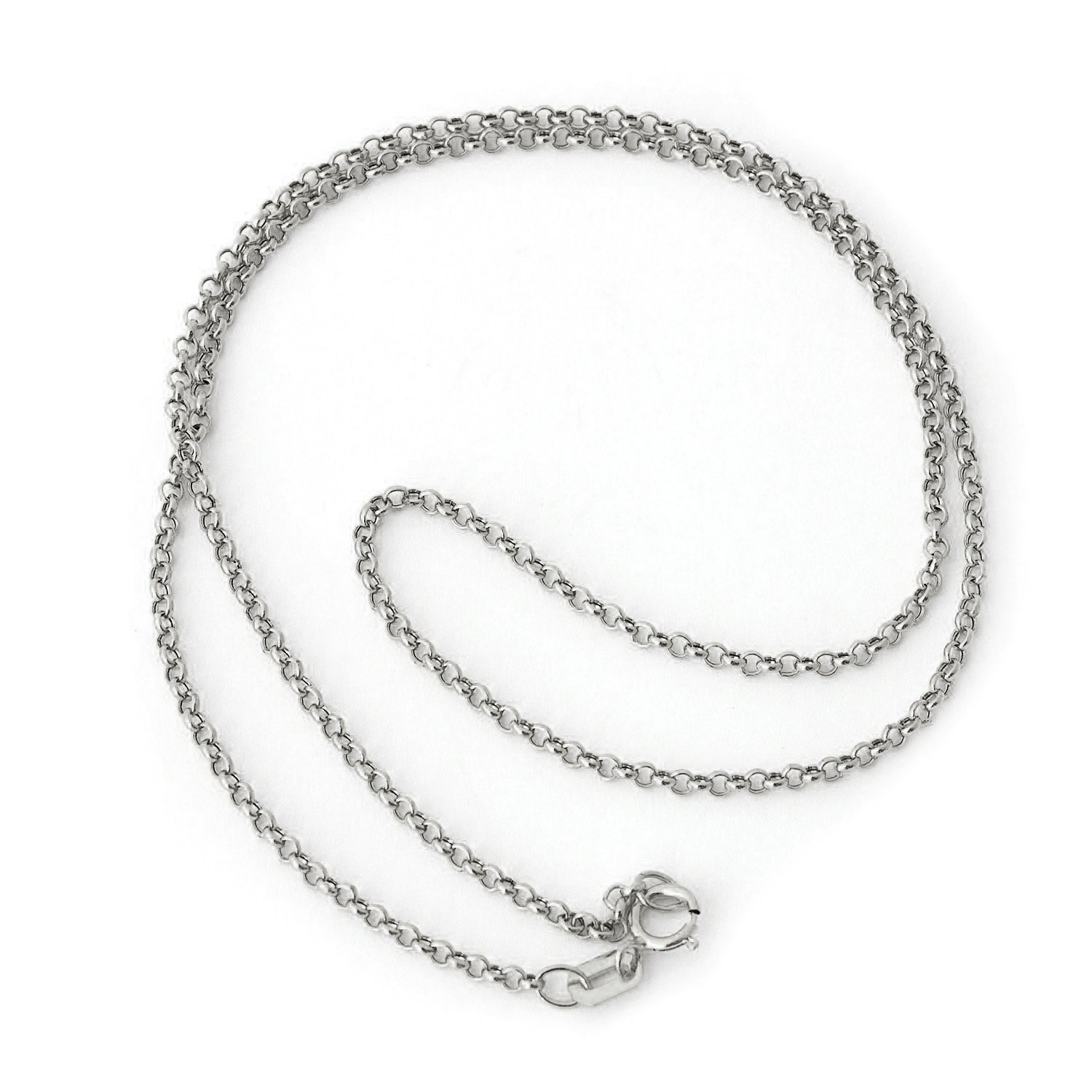 14K mode White Gold 2mm - 2.5mm Rolo Pendant Chain, High Polish Link Necklace