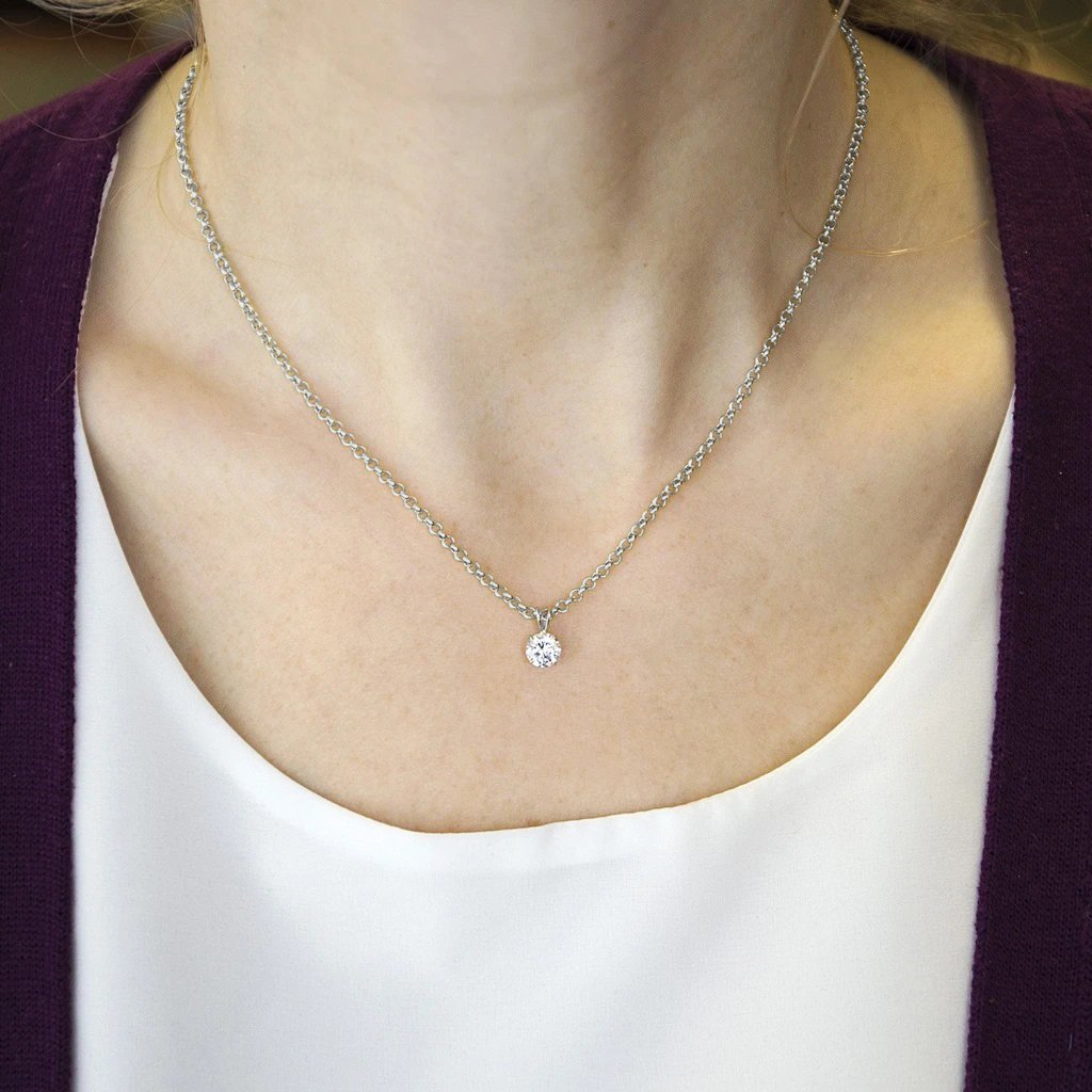 14K White Gold 2mm - 2.5mm Rolo Pendant Chain, High Polish Link soldes Necklace