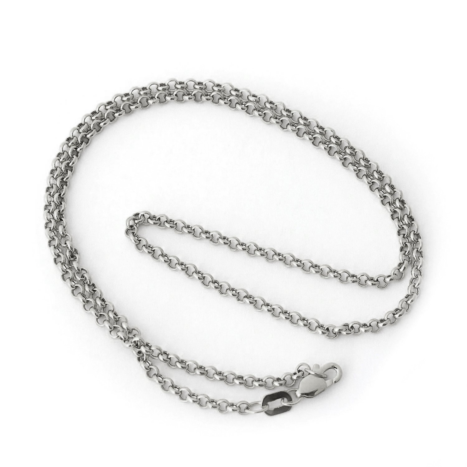 14K White Gold 2mm - 2.5mm Rolo Pendant Chain, High Polish Link soldes Necklace