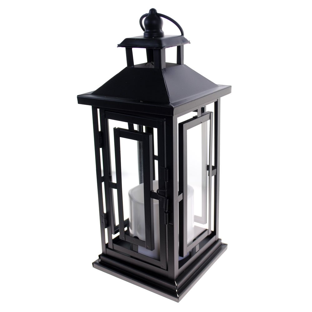 S4O 12 Inch Metal and Glass Tabletop Centerpiece Lantern with Flame