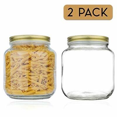 1790 Half Gallon Glass Jars (64oz) 2-Pack - Includes 2 Airtight Lids,  Muslin Cloths, Rubber Bands 