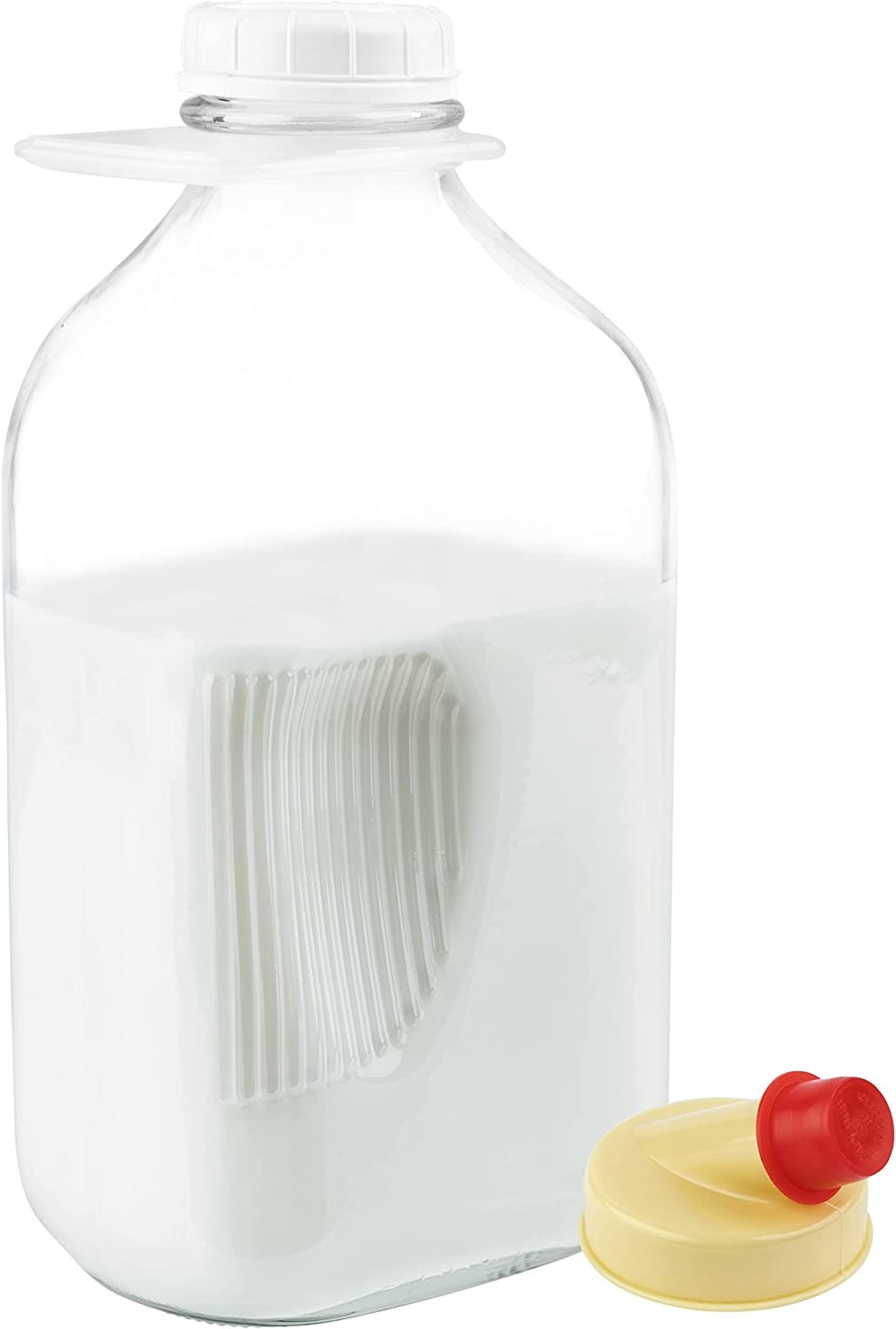64 Oz Glass Almond Milk Bottle with Lids, Half Gallon Carafe