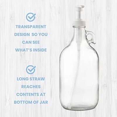 Half Gallon Glass Pump Dispenser Bottle, Large Jug with Pump for Laundry Soap