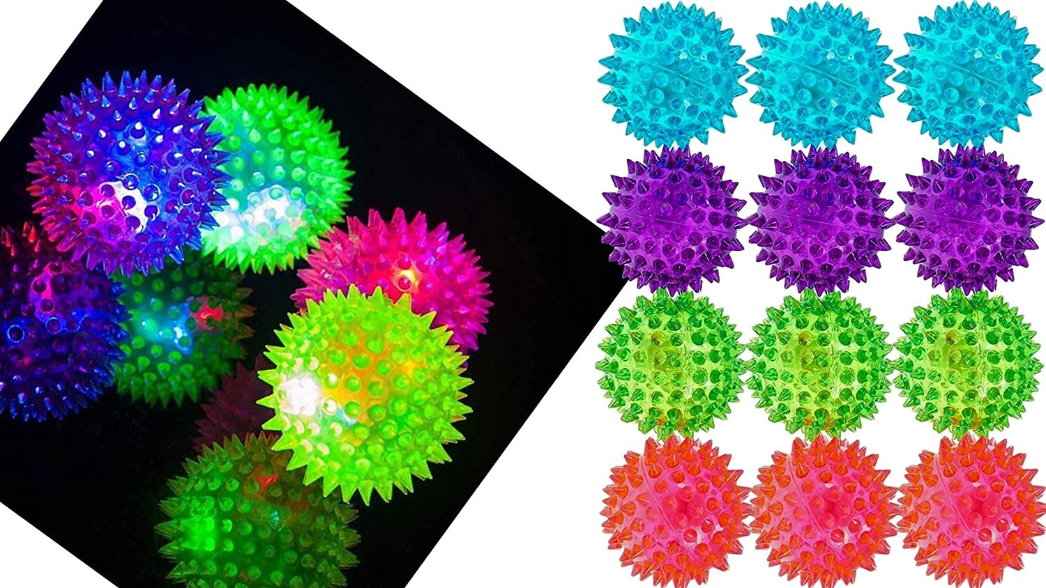 Light Up Spike Rubber Ball (Pack of 4) and 1 Collectable Bouncy Ball ...