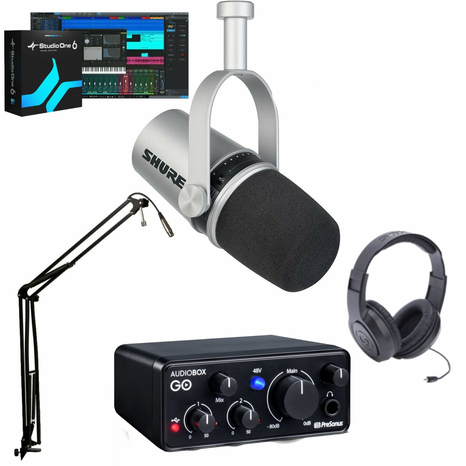 Shure MV7 Ultimate Mic Podcast Bundle with Studio One Prime