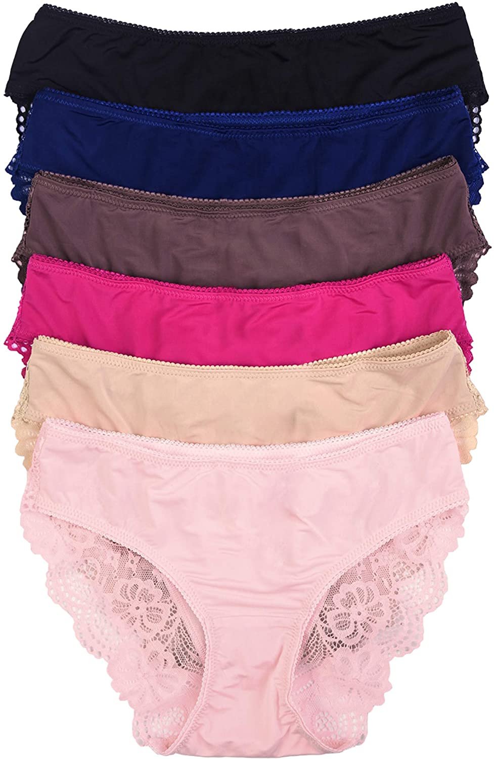 ToBeInStyle Women’s 6 Pack Polyester Floral Lace Hipsters and Bikinis