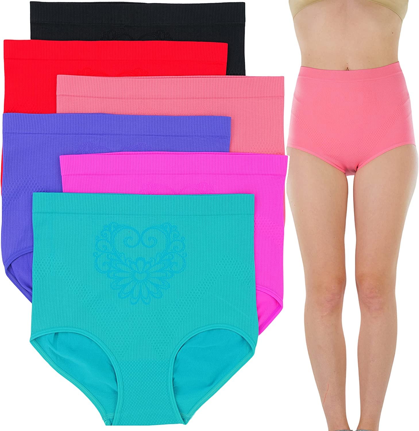 ToBeInStyle Women’s 6 Pack High-Waist Compression Control Briefs – Plus Size…