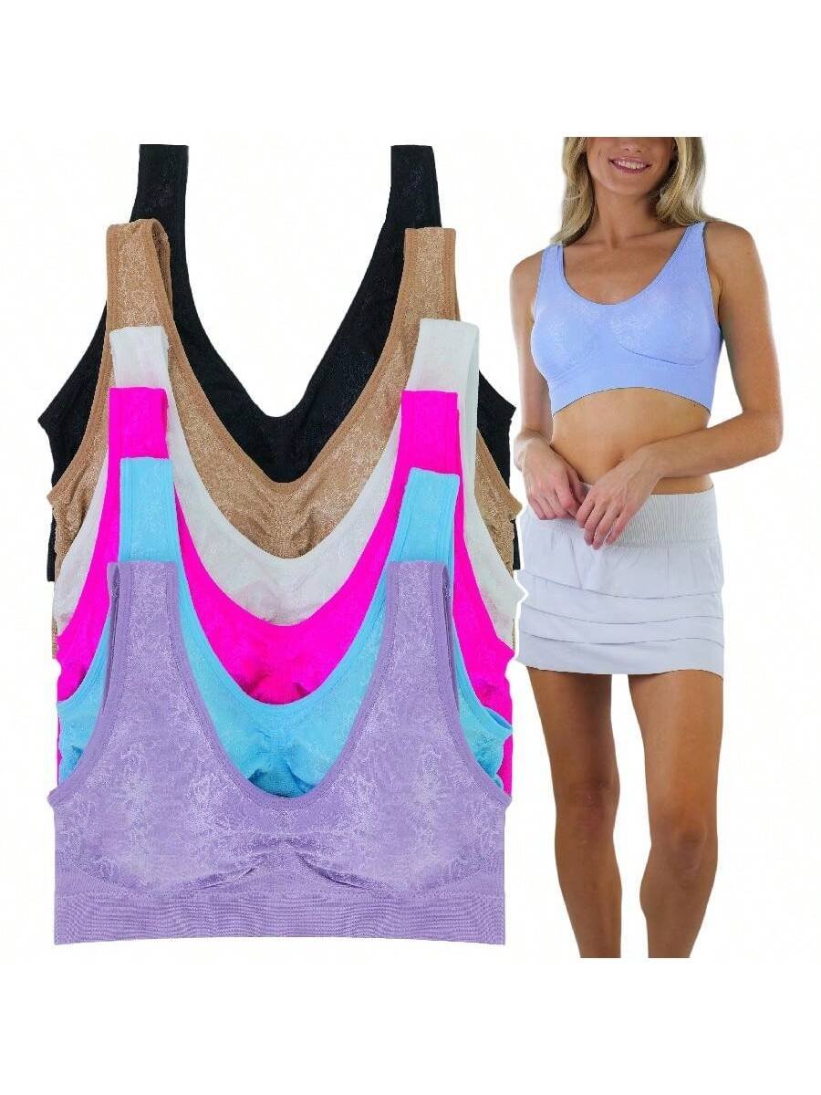 ToBeInStyle Women's Multi-Pack Of Padded Double Scoop Comfort Lounging Bras - Picture 16 of 30
