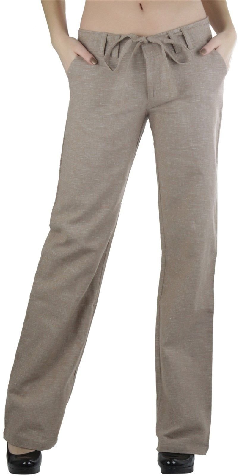 FashionCatch Women's MidRise Drawstring Linen Pants eBay