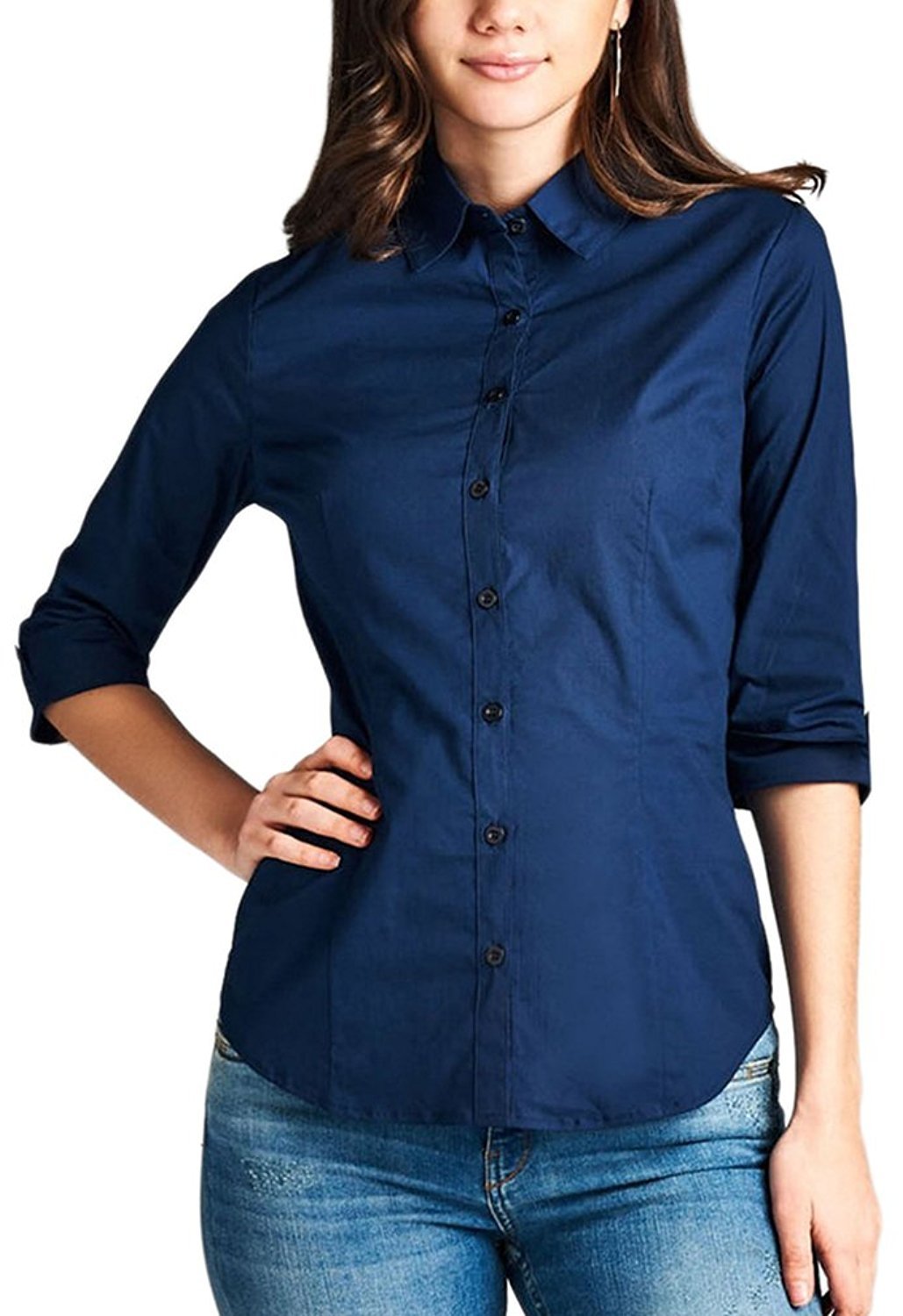 ToBeInStyle Women's 3/4 Sleeve Button Down Collared Shirt | eBay