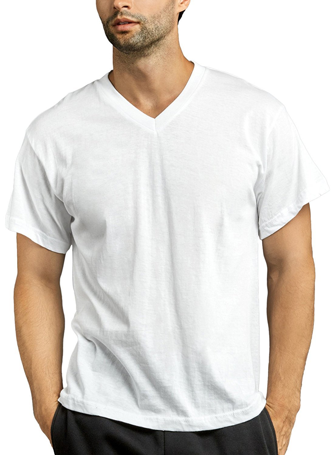 ToBeInStyle Men's Pack of Relaxed Fit Short Sleeve V-Neck White T ...