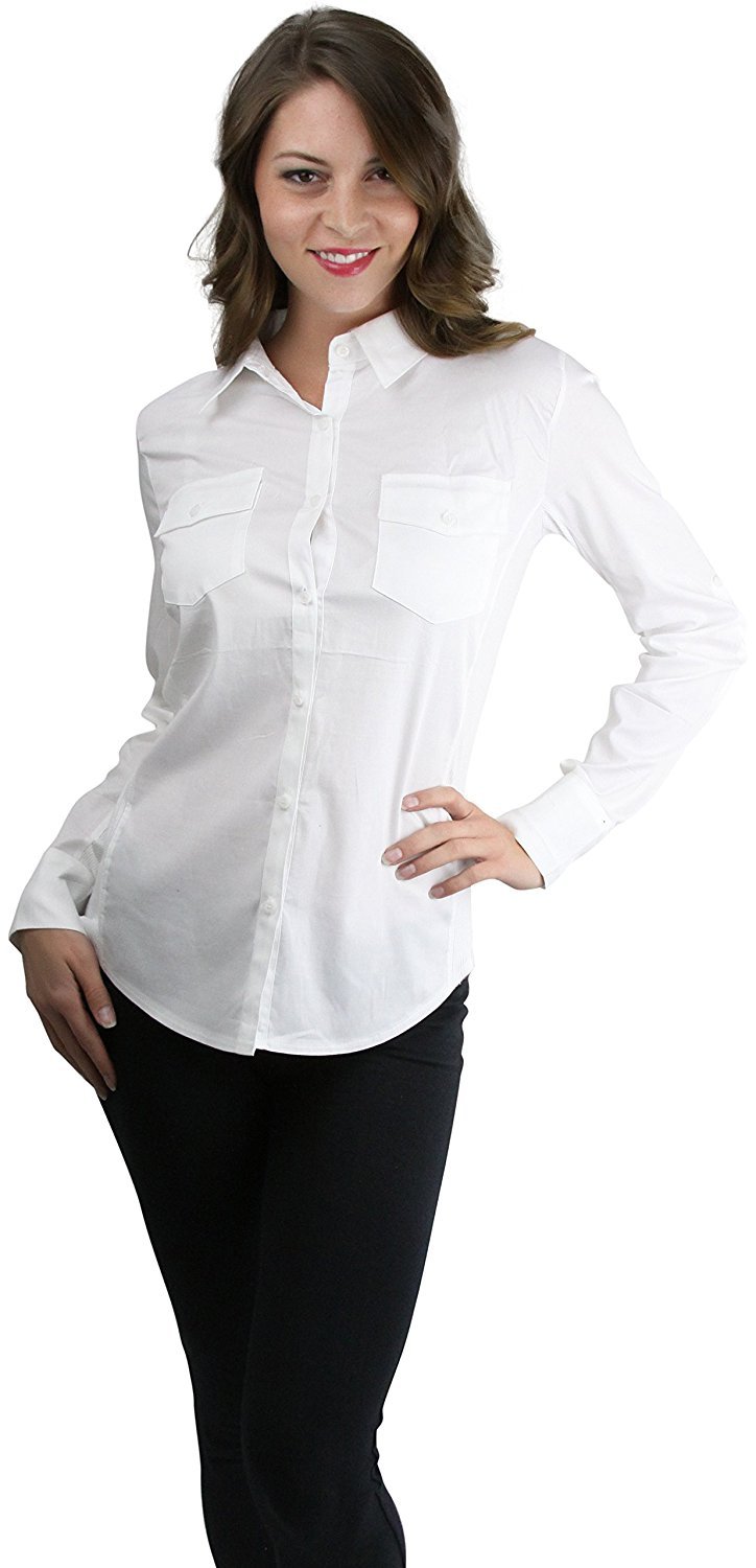 ToBeInStyle Women/'s Long Sleeve Button Pocket Top