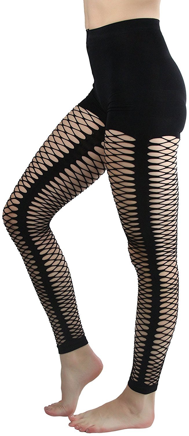 Tobeinstyle Women S Slashed Footless Fishnet Leggings At Ankle Length