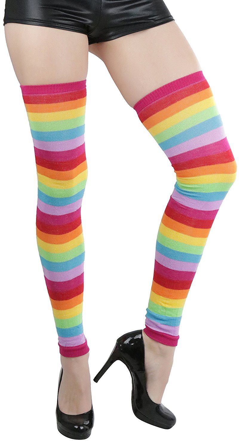 Tobeinstyle Womens Acrylic Rainbow Patterened Footless Thigh Hi Leg