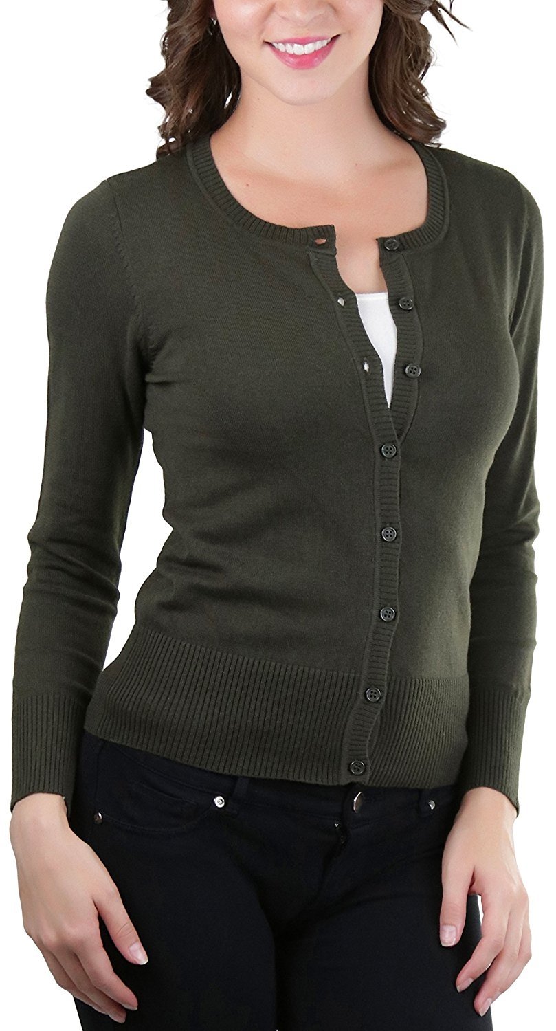 ToBeInStyle Women's Long Sleeve Button Up Ribbed Crew Neck ...