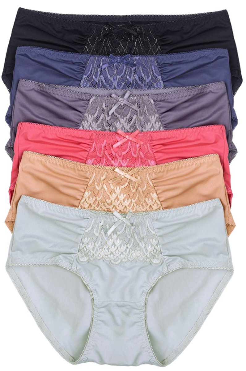 ToBeInStyle Women’s 6-Pack Lovely Lace Mid Rise Ruffled Trim Hipster Panties
