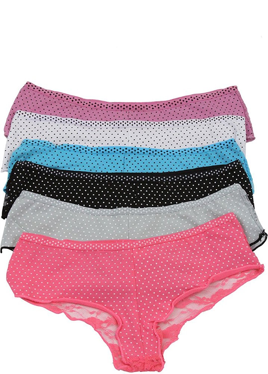 Tobeinstyle Women S Pack Of 6 Polka Dot Panties With Lace Back Ebay