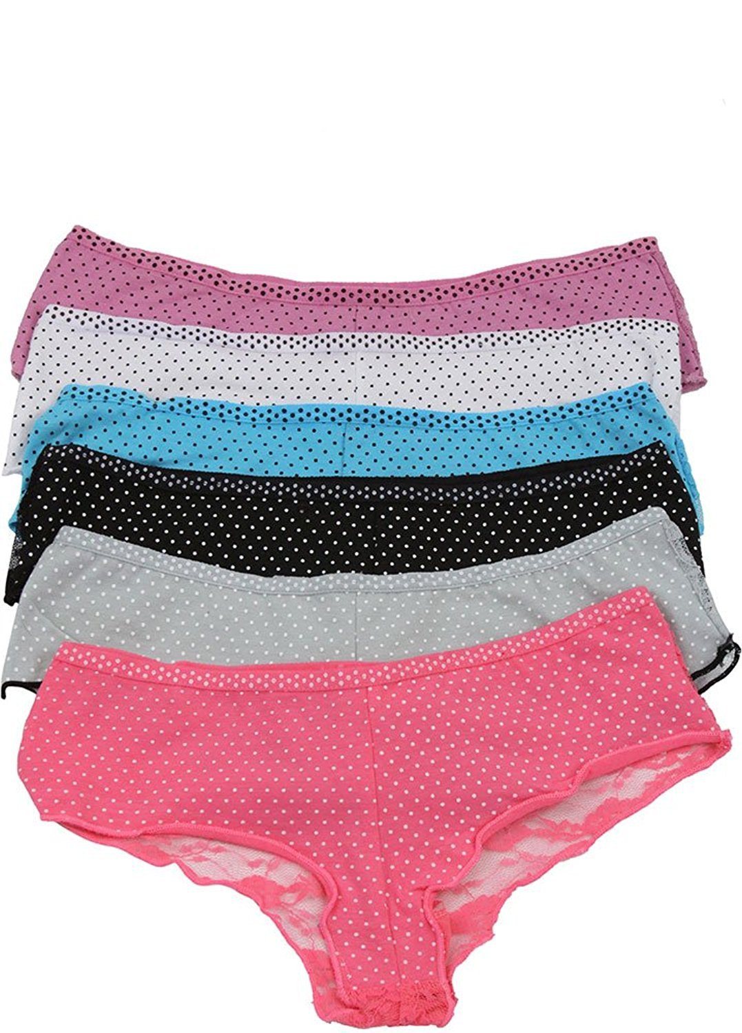 Tobeinstyle Womens Pack Of 6 Polka Dot Panties With Lace Back Ebay 8348