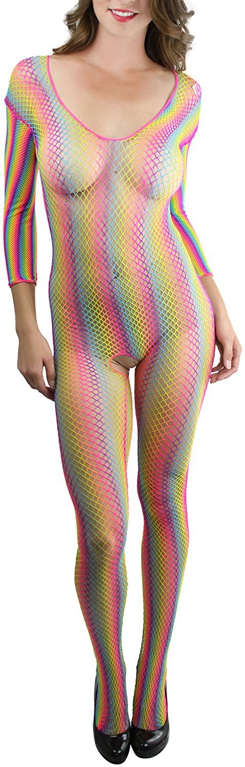 rainbow fishnet bodysuit