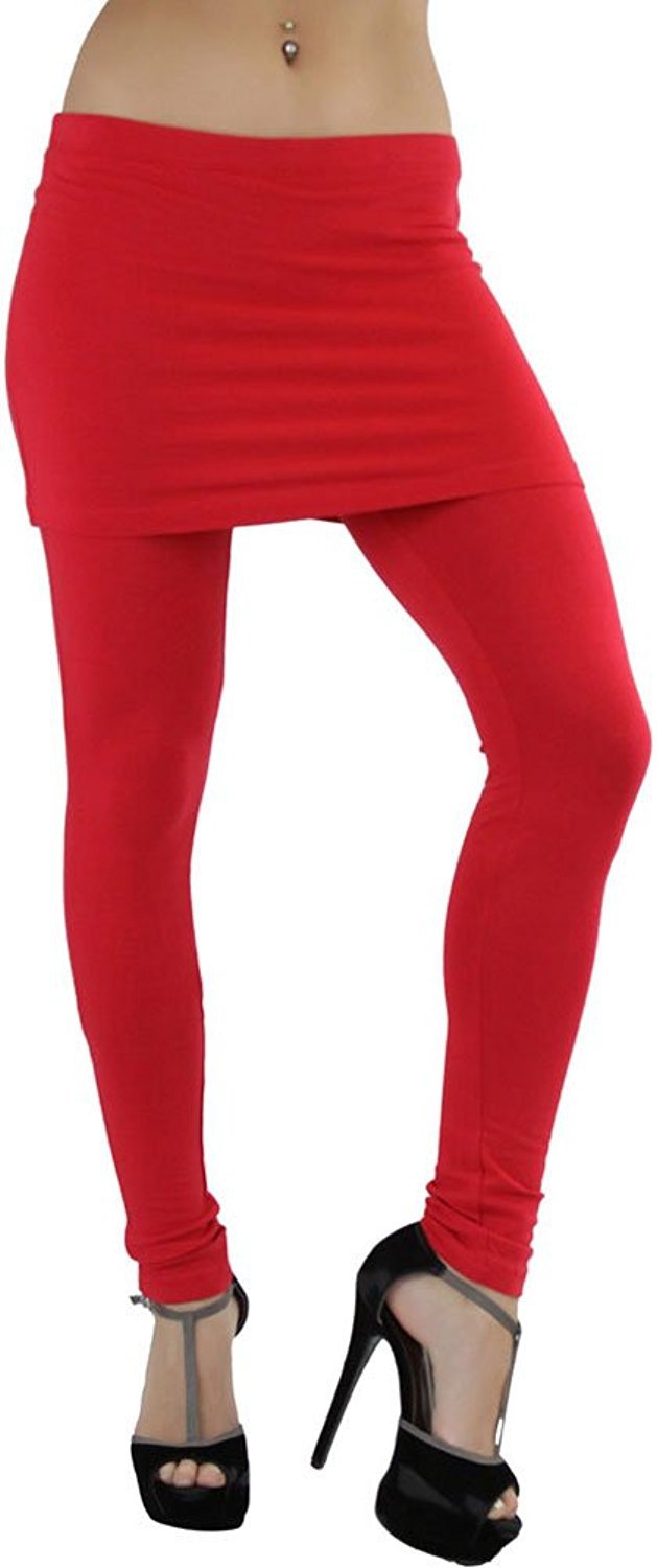 Tobeinstyle Womens Full Length Cotton Leggings With Attached Skirt Ebay 