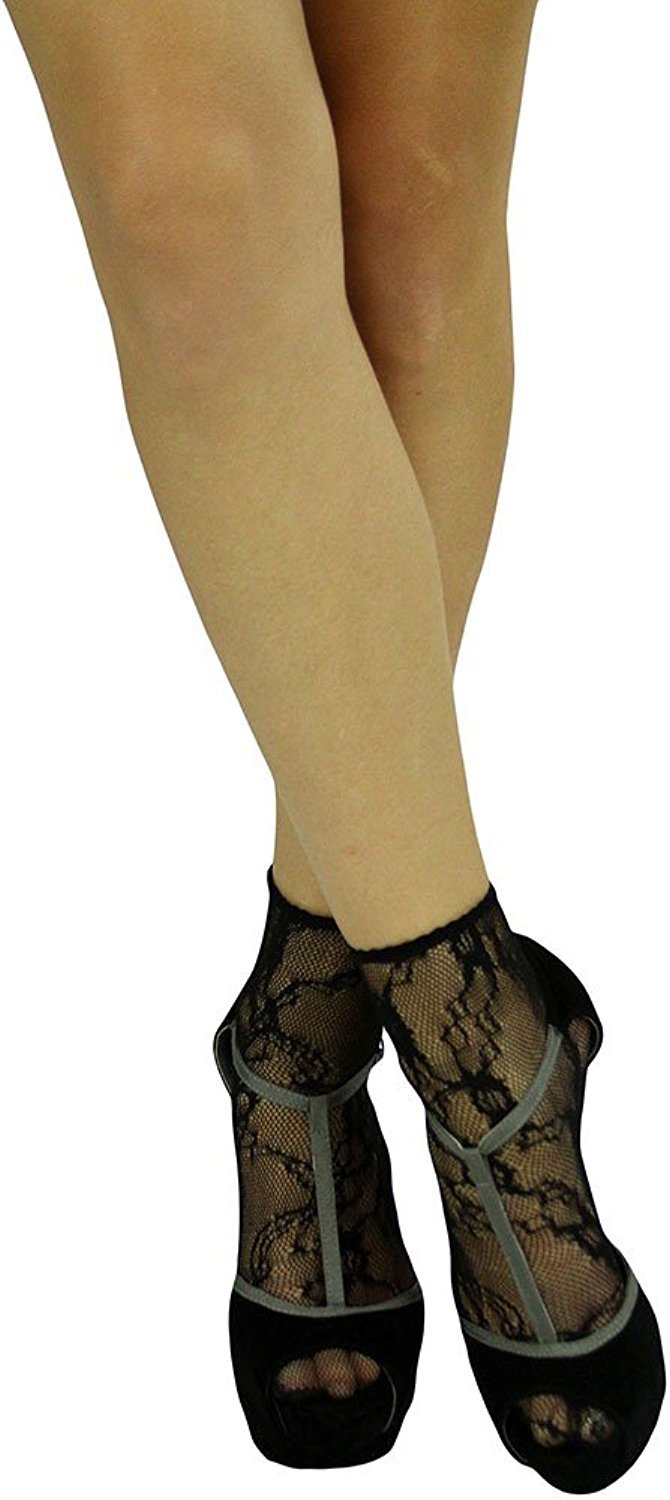 ToBeInStyle Women's Ruffled Sheer 100% Nylon Ankle High Lace Socks 