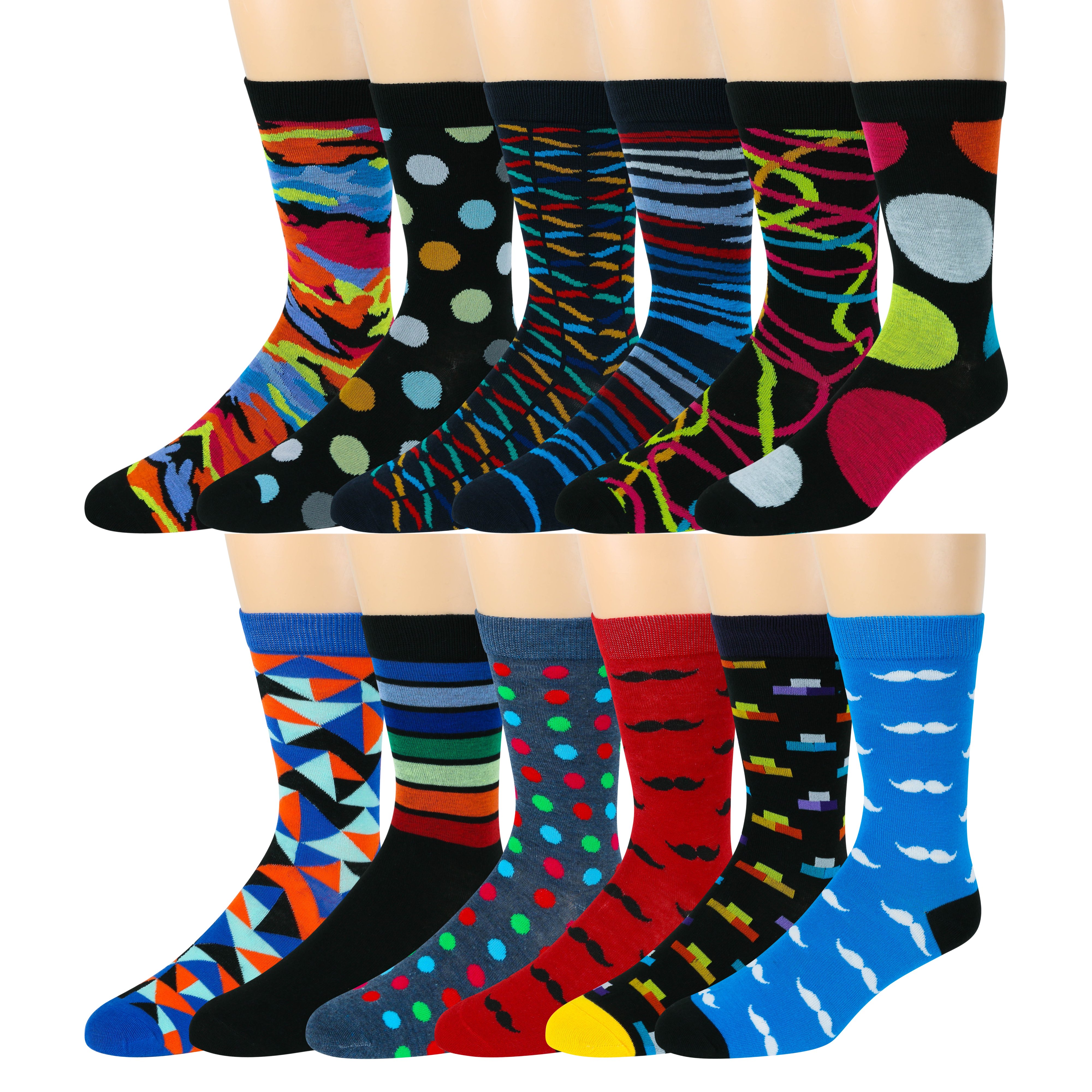 Zeke Men S Dress Socks Funky Fun Colorful Crew Socks 12 Assorted Patterns Ebay