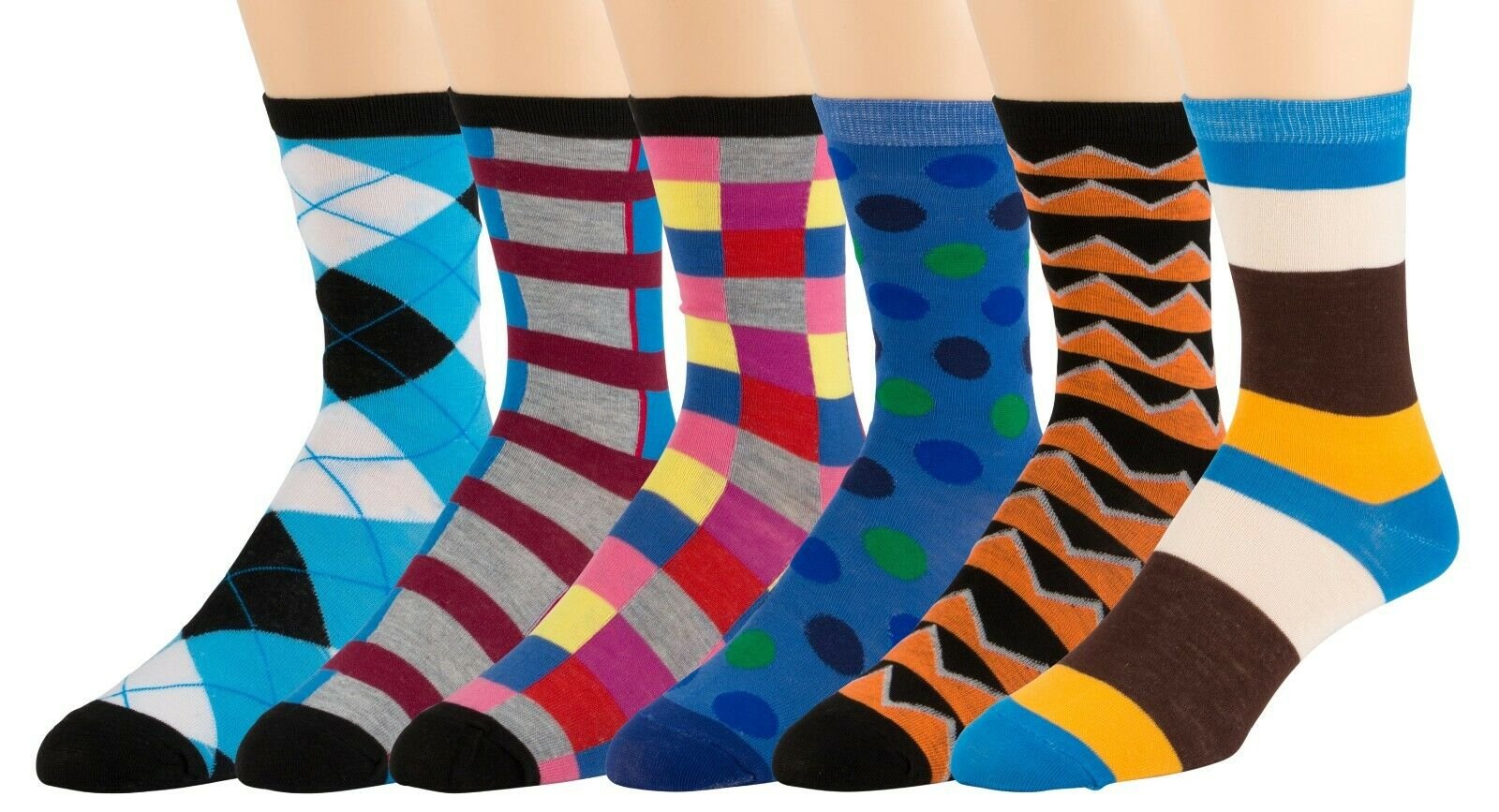 Men's Colorful Dress Socks 6 Pairs Fun Funky Dots Patterned Socks Size 10-13 
