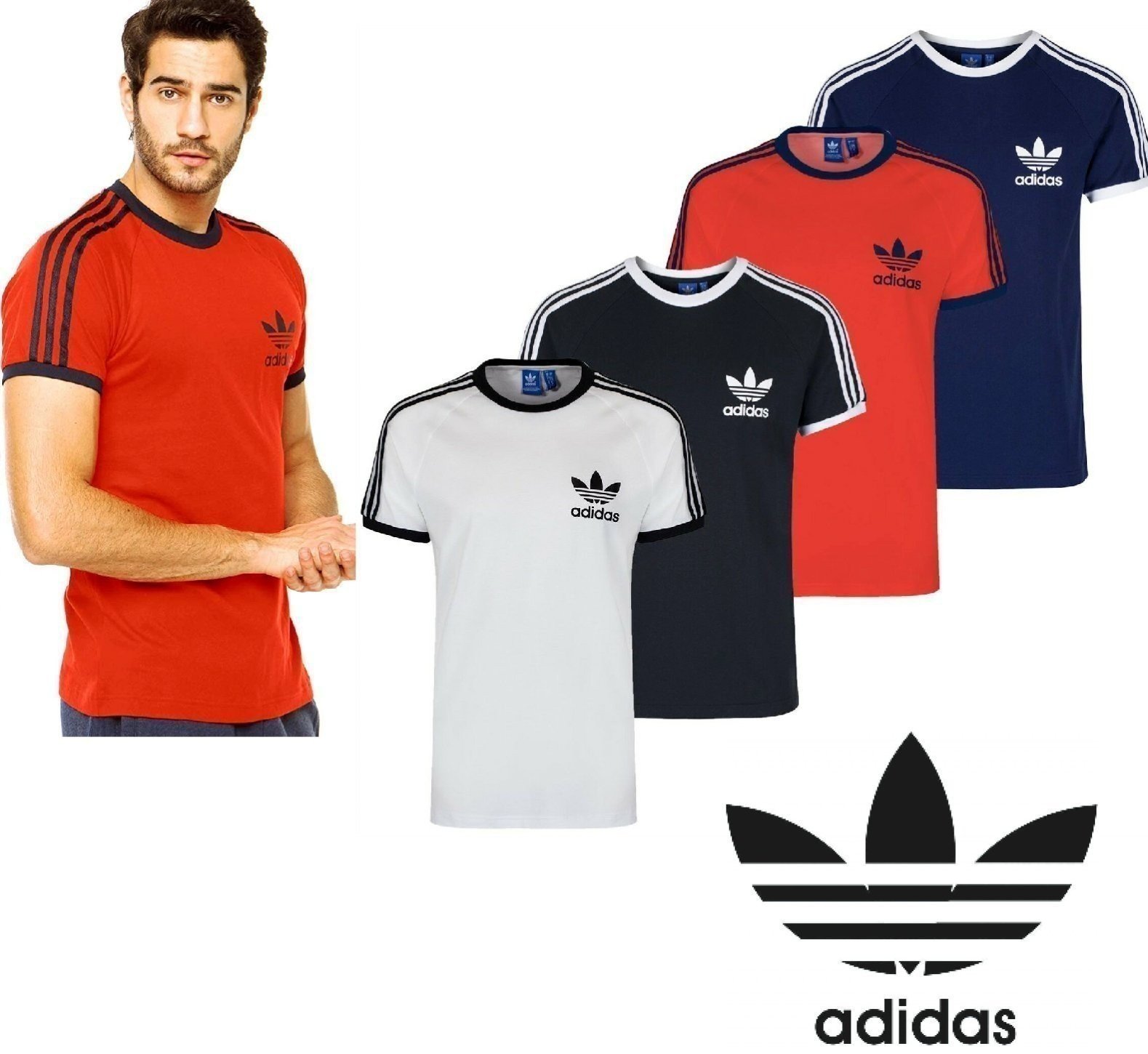 Adidas Originals California Men's T-Shirt Trefoil Retro 3-Stripes Short Sleeve - Picture 9 of 16