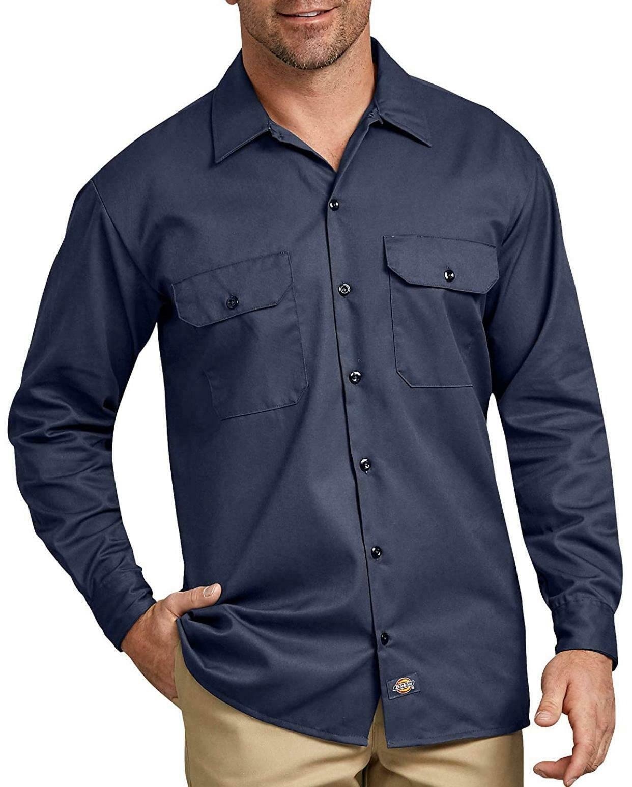 Dickies 574 Mens Long Sleeve Work Shirt Button Front Formal Work