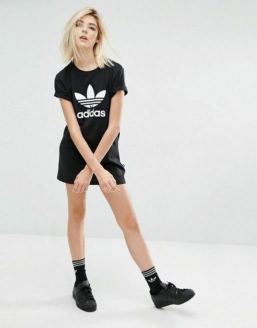 Adidas Womens Dress Short Sleeve Trefoil Ladies shirt Dress Slim Fit eBay