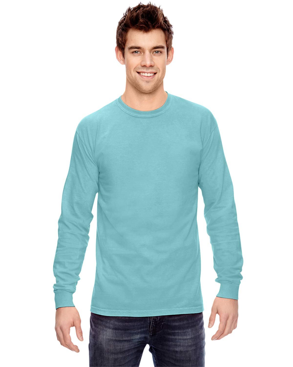 Men's T-Shirt Long Sleeve Cotton Crew Neck Soft Pre-Washed Heavyweight