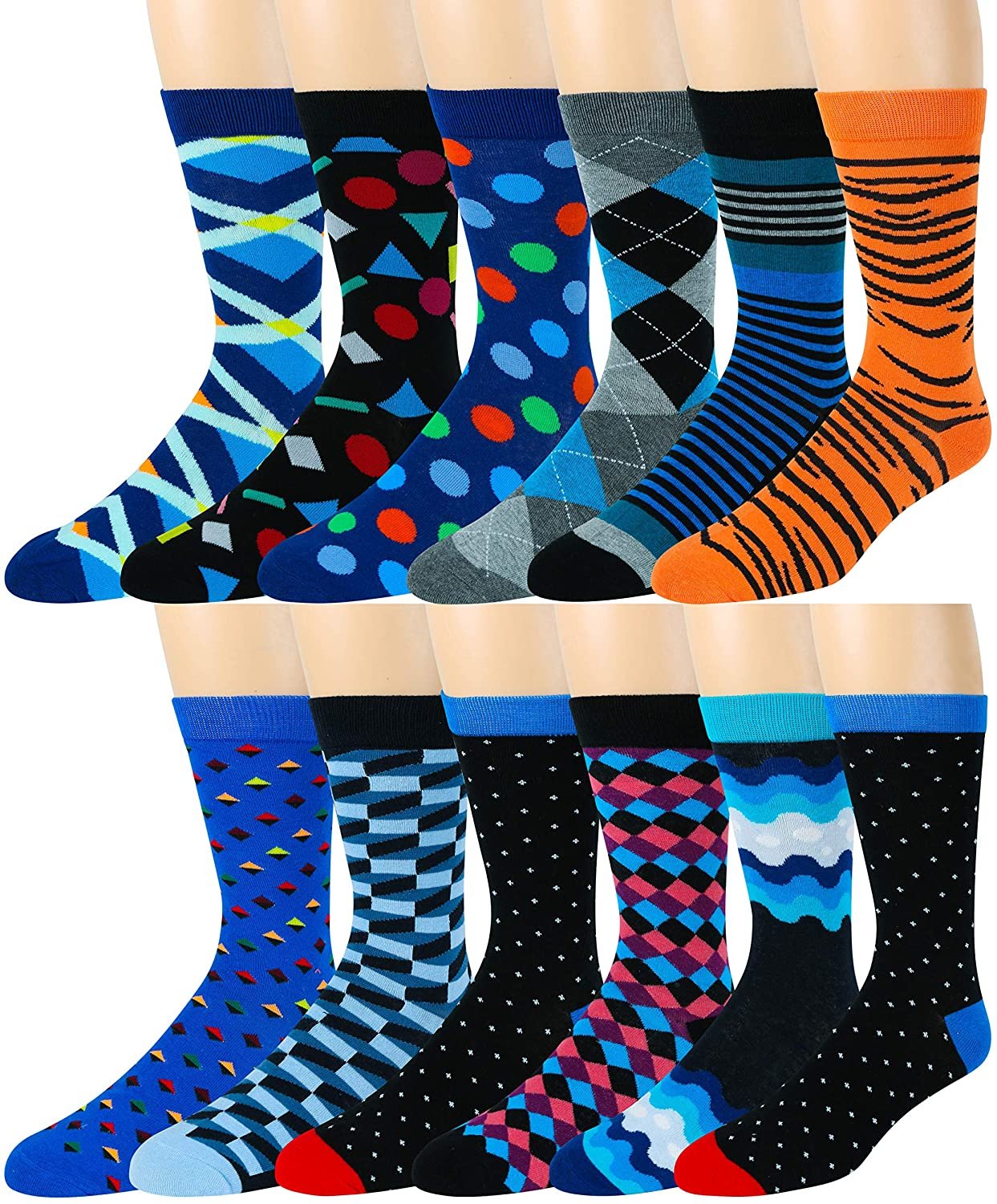 Zeke Men S Dress Socks Funky Fun Colorful Crew Socks 12 Assorted Patterns Ebay