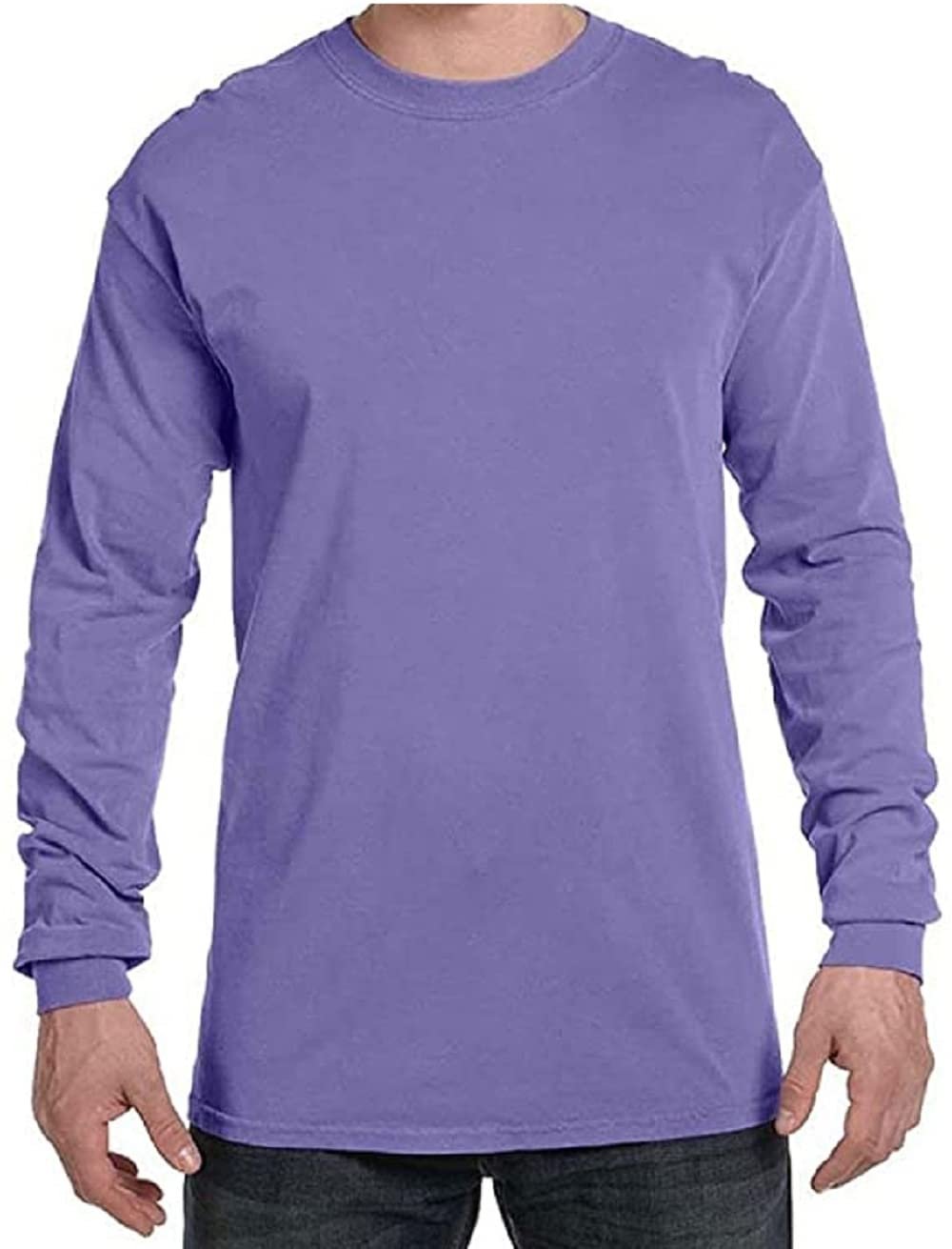 Men's T-Shirt Long Sleeve Cotton Crew Neck Soft Pre-Washed Heavyweight