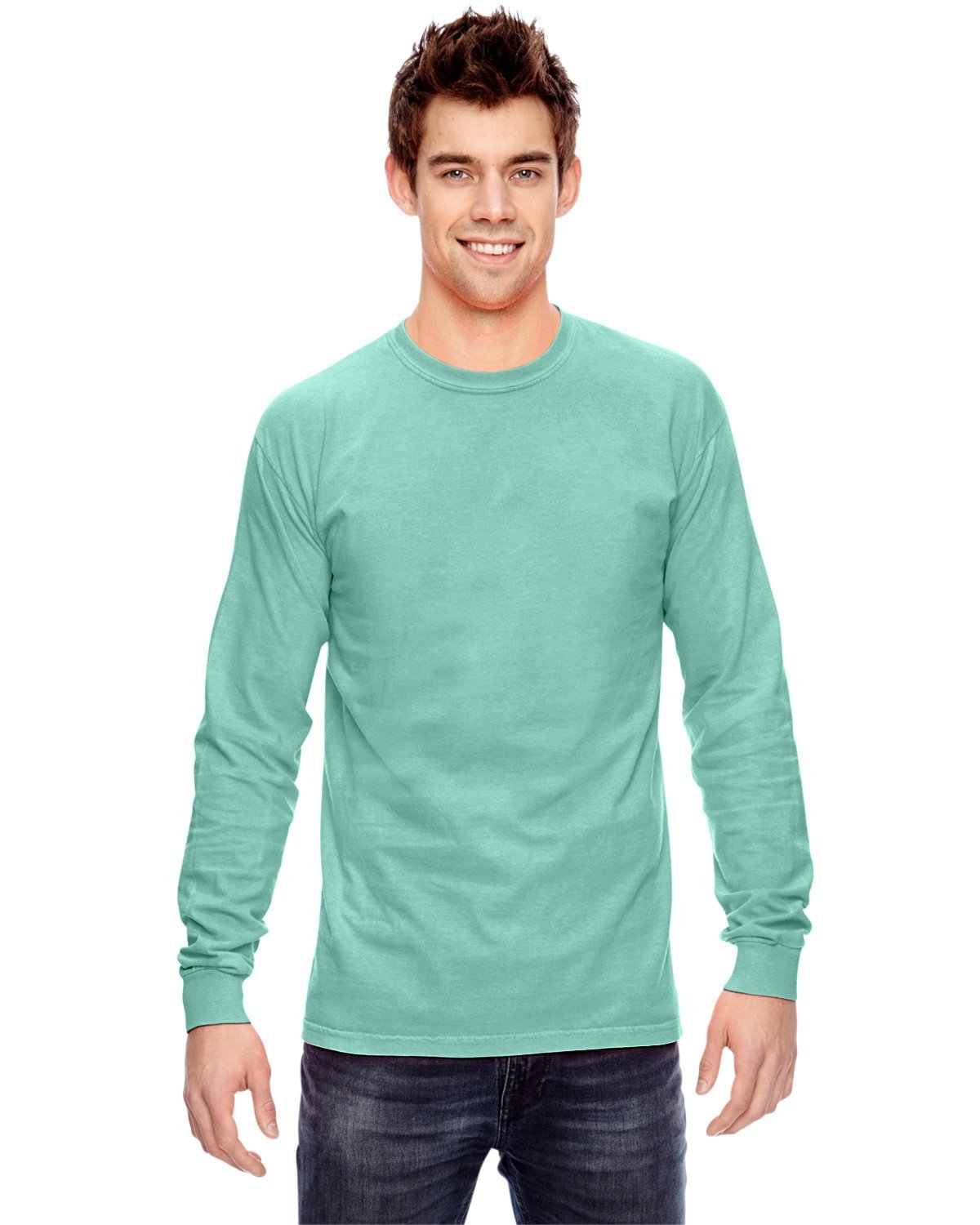 Men's T-Shirt Long Sleeve Cotton Crew Neck Soft Pre-Washed Heavyweight