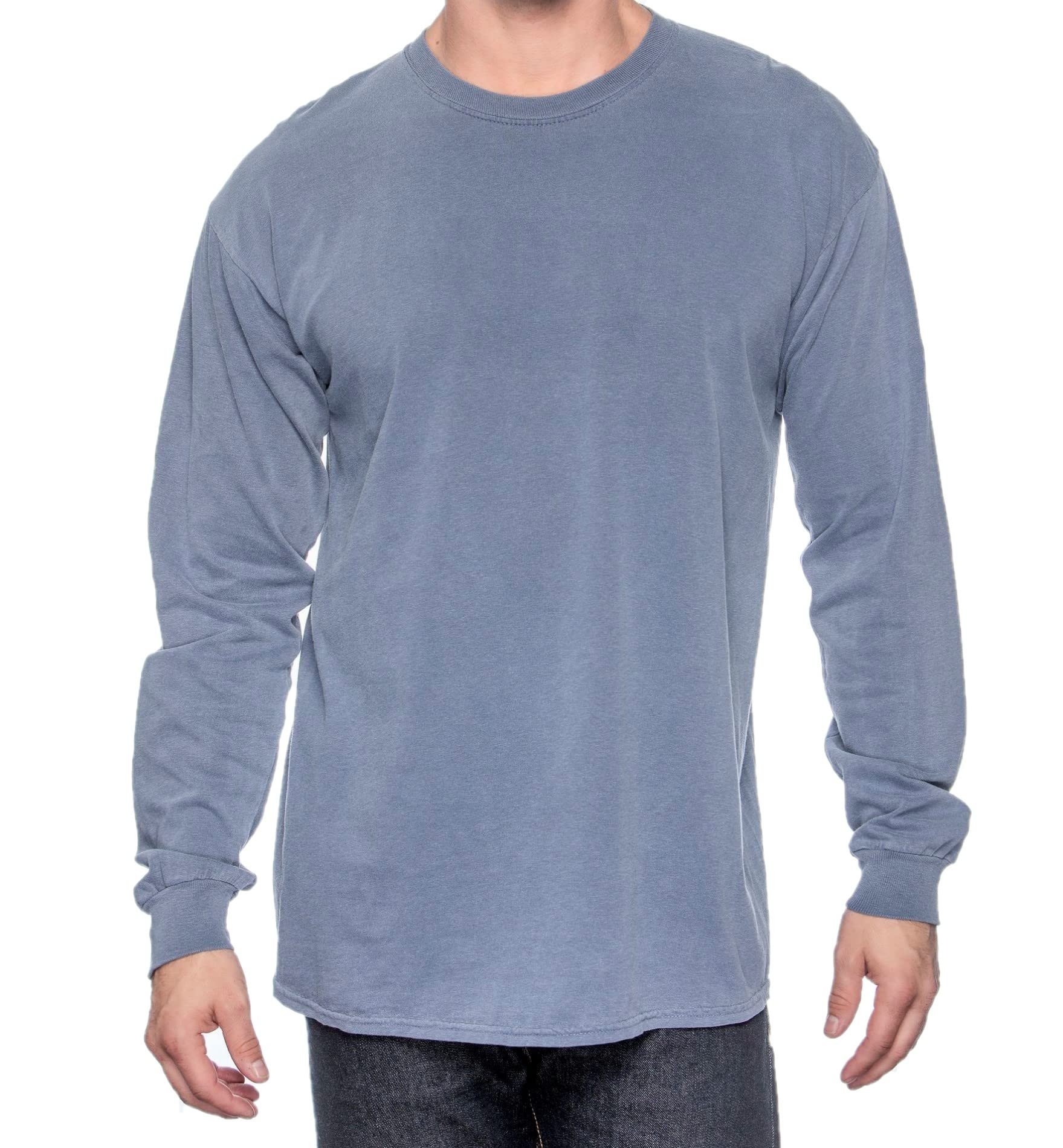 Men's T-Shirt Long Sleeve Cotton Crew Neck Soft Pre-Washed Heavyweight