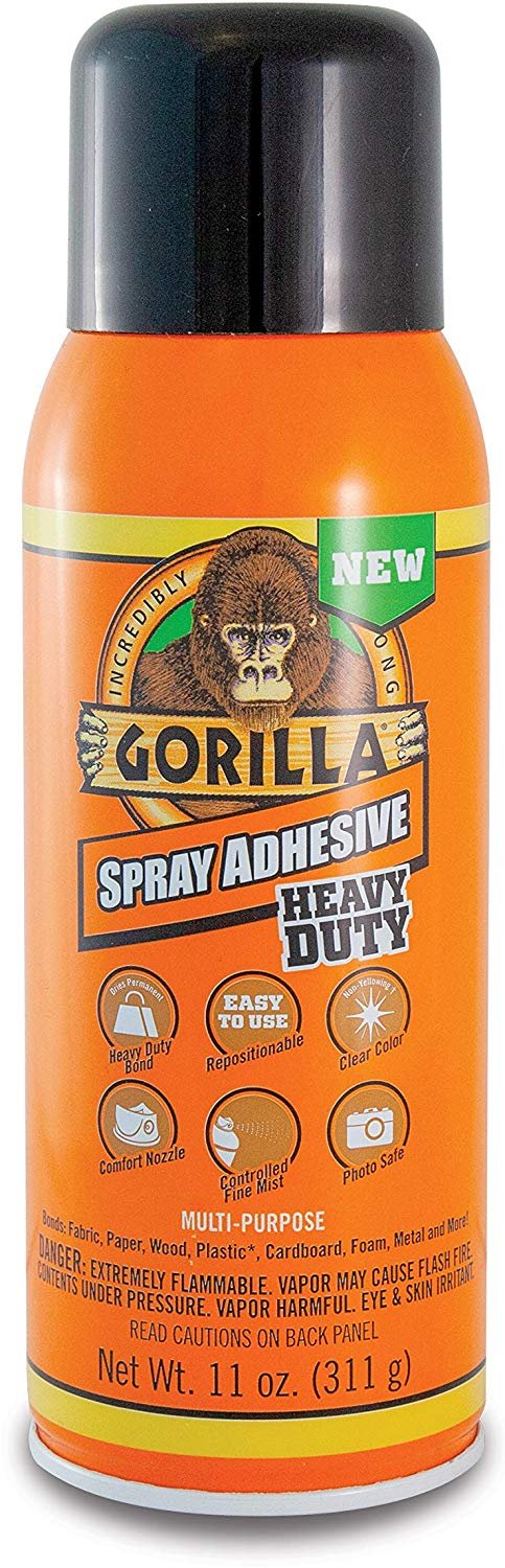 Gorilla Heavy Duty Spray Adhesive, Multipurpose and Repositionable, 11  ounce, Clear 