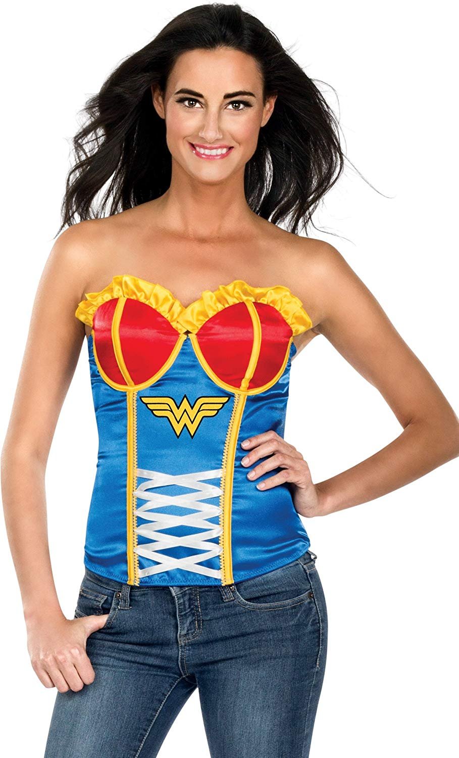 Large Secret Wishes DC Comics Justice League Superhero Style Adult Corset Top with Logo Supergirl Blue